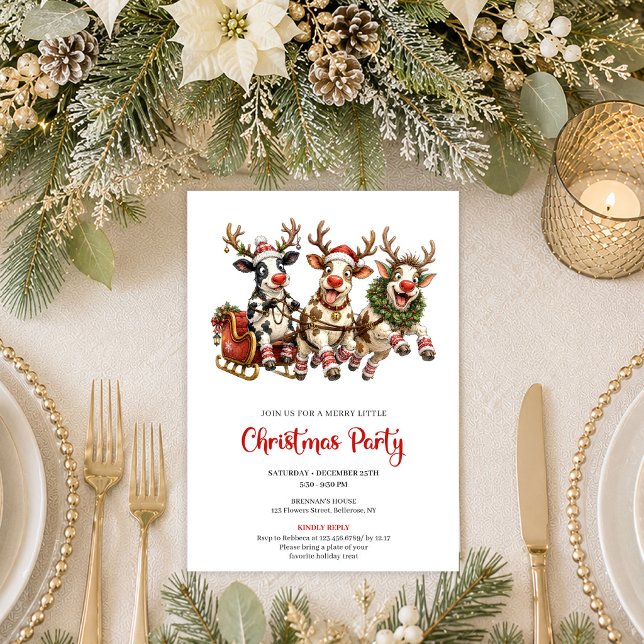 Whimsical Rolig Ko Julfest Inbjudan  (Whimsical Funny Cow Christmas Party Invitation Design

)