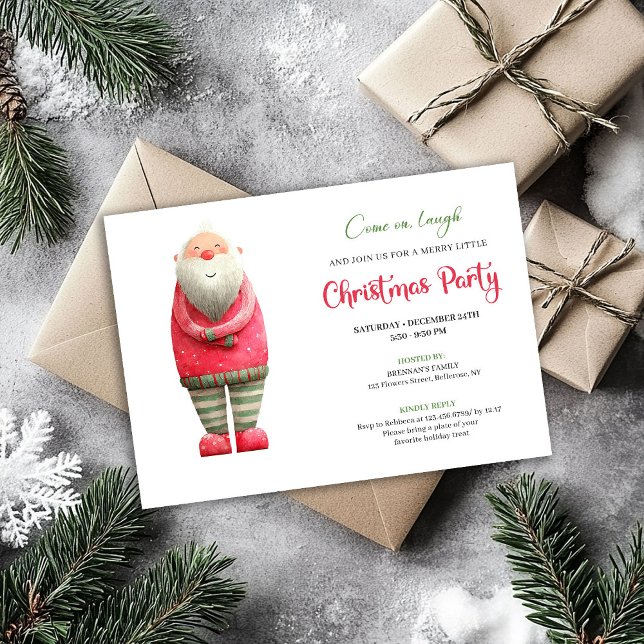 Whimsical Rolig Rosa Tomte Julfest Inbjudan (Whimsical Funny Pink Santa Christmas Party Invite)