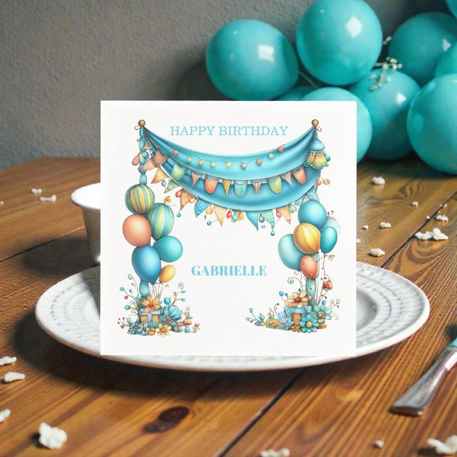 Whimsical Rolig Teal Födelsedag  Pappersservett (Skapare uppladdad)