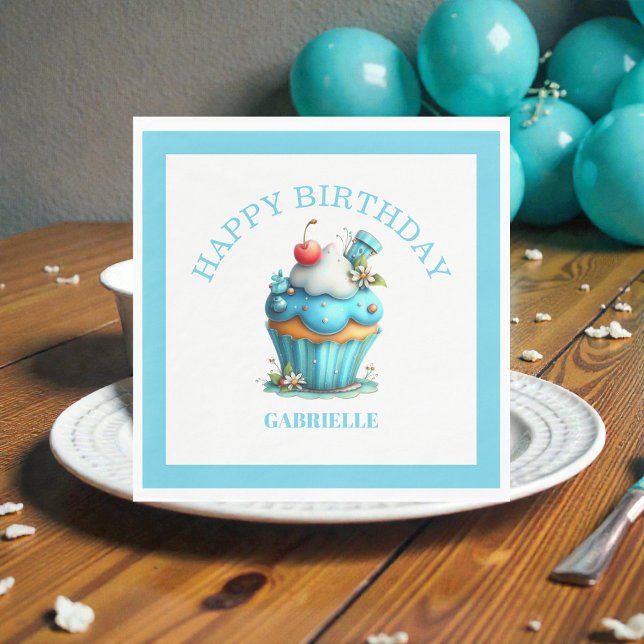 Whimsical Rolig Teal Födelsedag  Pappersservett (Skapare uppladdad)