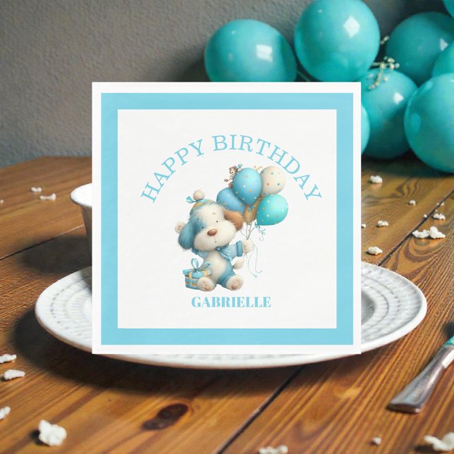 Whimsical Rolig Teal Födelsedag  Pappersservett (Skapare uppladdad)