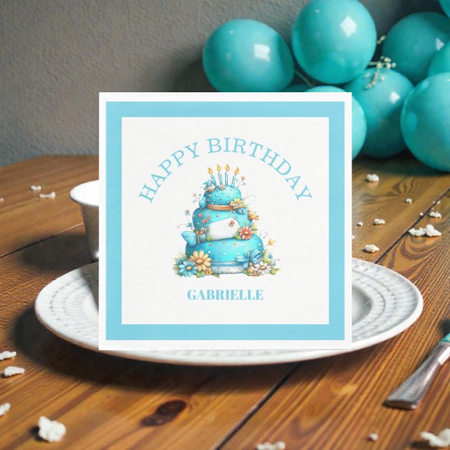 Whimsical Rolig Teal Födelsedag  Pappersservett (Skapare uppladdad)