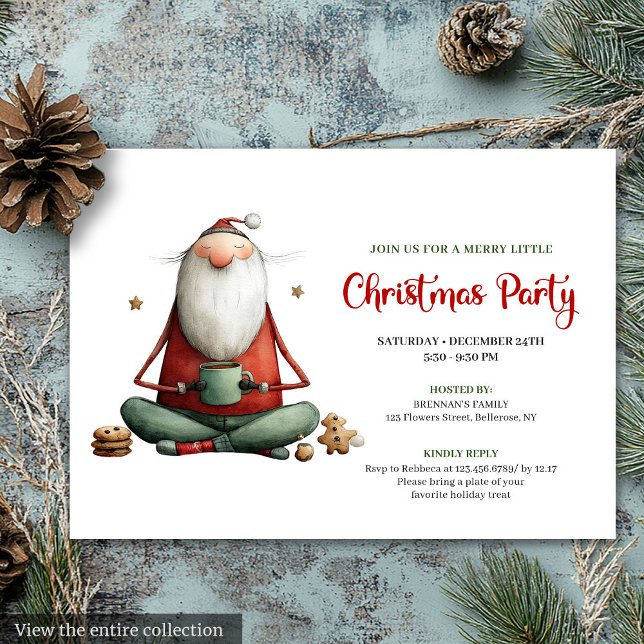 Whimsical Rolig Tomte Klassisk Julinbjudan Inbjudningar (Whimsical Funny Santa Classic Christmas Invitation)