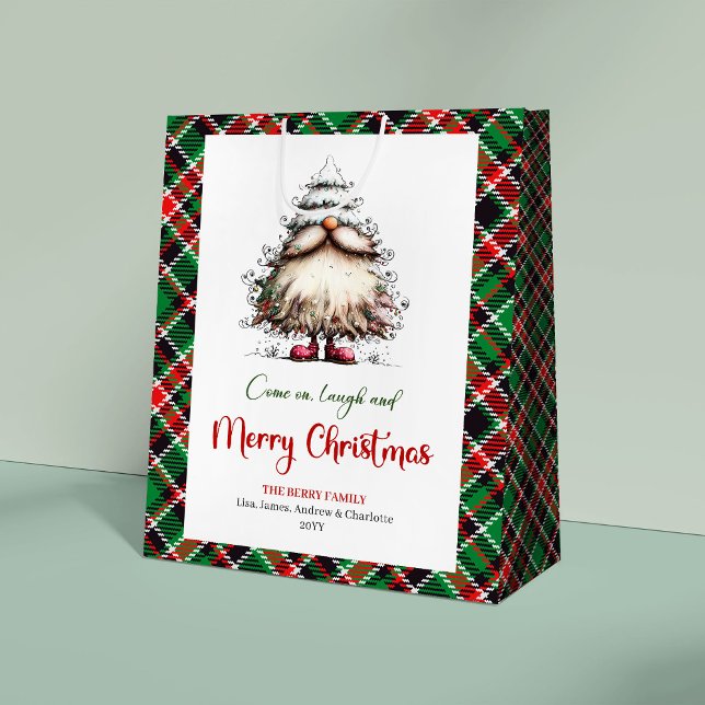 Whimsical Rolig Tomte Lekfull Julpresentpåse (Whimsical Funny Santa Playful Christmas Gift Bag)