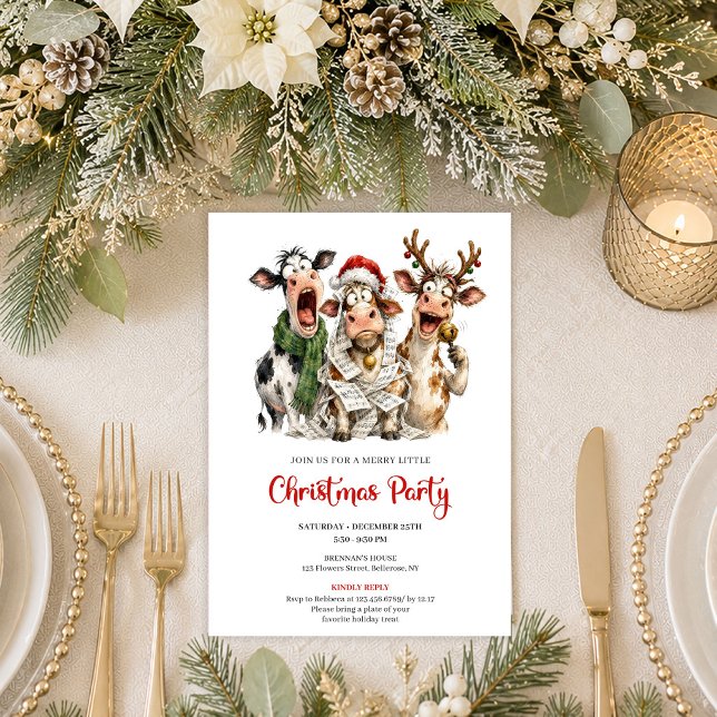 Whimsical Roliga Kor Julfest Inbjudan  (Whimsical Funny Cows Christmas Party Invitation Design

)
