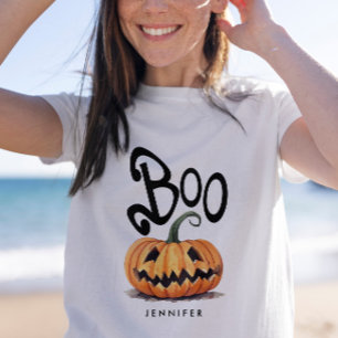 Whimsical Roligt Boo Orange Pumpa Humor Typografi T Shirt