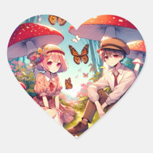 Whimsical Romantic Anime par Hjärtformat Klistermärke