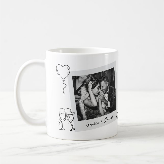 Whimsical Romantisk Linje Konst och Bröllopsfoton Kaffemugg (Vänster)