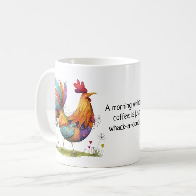 Whimsical Rooster Coffee Humor - Funny Kaffemugg (Framsida vänster)