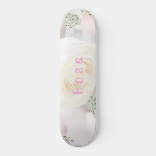 Whimsical Ros och Vit Blommig Mini Skateboard Bräda 18,5 Cm