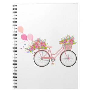 Whimsical Rosa Bicycle Anteckningsbok Med Spiral