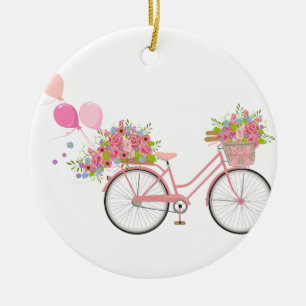Whimsical Rosa Bicycle Julgransprydnad Keramik