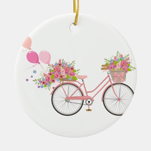 Whimsical Rosa Bicycle Julgransprydnad Keramik (Framsidan)