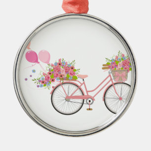 Whimsical Rosa Bicycle Julgransprydnad Metall