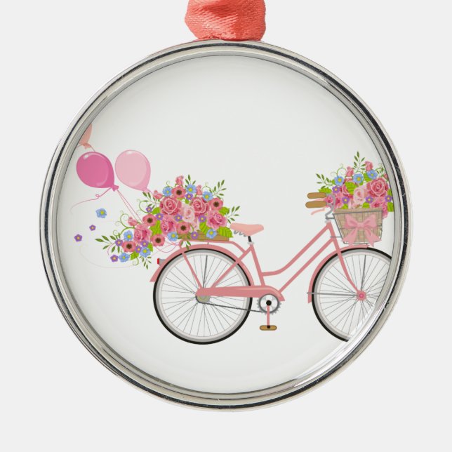 Whimsical Rosa Bicycle Julgransprydnad Metall (Framsidan)