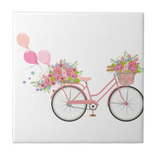 Whimsical Rosa Bicycle Kakelplatta