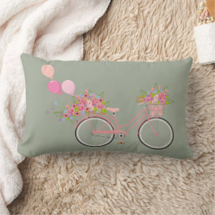 Whimsical Rosa Bicycle Lumbarkudde