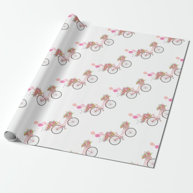 Whimsical Rosa Bicycle Presentpapper (Utrullad)