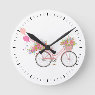 Whimsical Rosa Bicycle Rund Klocka