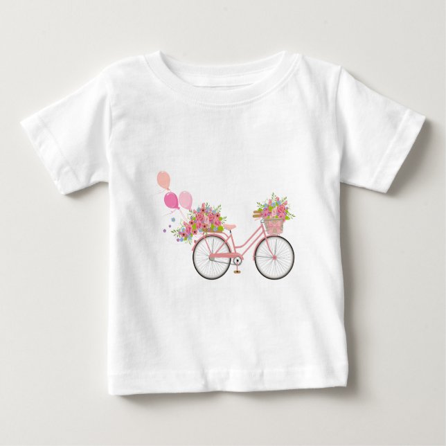 Whimsical Rosa Bicycle Tee Shirt (Framsida)