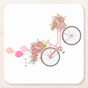Whimsical Rosa Bicycle Underlägg Papper Kvadrat