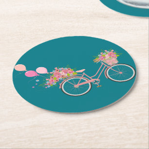 Whimsical Rosa Bicycle Underlägg Papper Rund