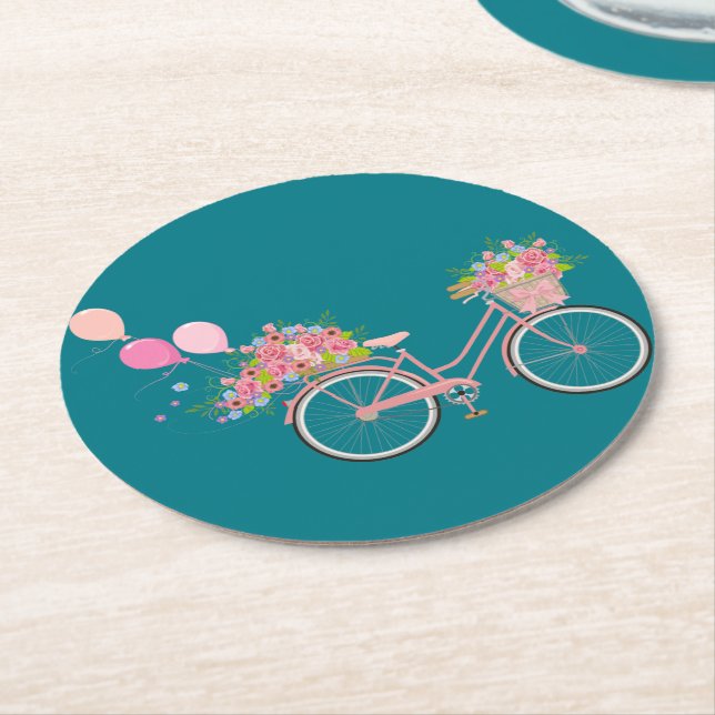 Whimsical Rosa Bicycle Underlägg Papper Rund (Vinklad)