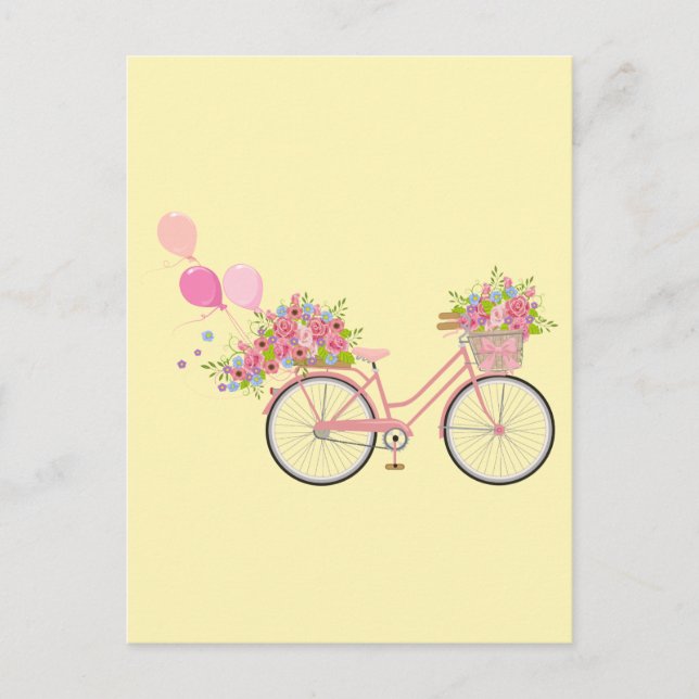 Whimsical Rosa Bicycle Vykort (Framsida)