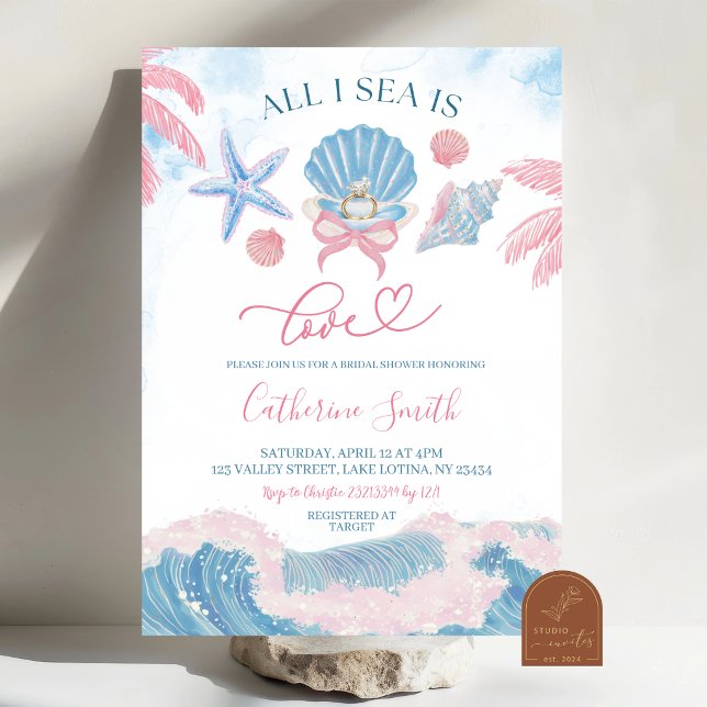 Whimsical Rosa Blå Allt Jag Ser är Kärlek Bröllops Inbjudningar (Skapare uppladdad)