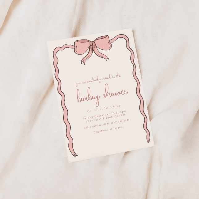 Whimsical Rosa Bow Baby Shower-inbjudan Inbjudningar (Skapare uppladdad)