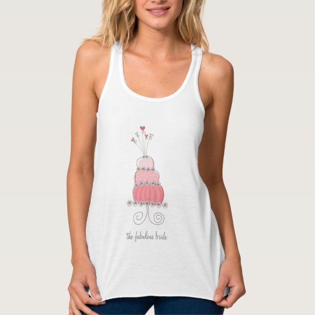 Whimsical Rosa Bröllop Cake Fabulous Bride T-shirt Linne Med Racerback (Framsida)