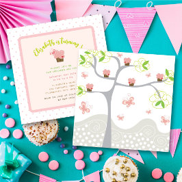 Whimsical Rosa Cupcakes Träd Söt Flickas Födelseda Inbjudningar