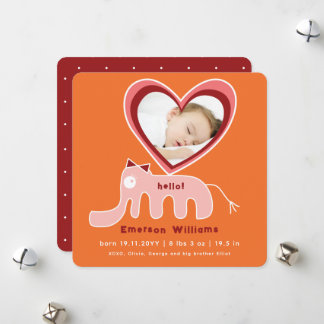 Whimsical Rosa Elefant Babyflicka Födelsefoto Julkort