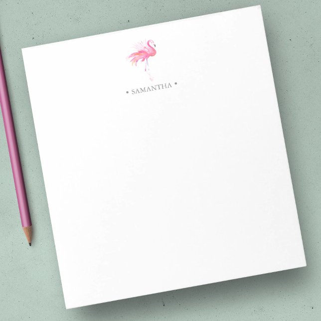 Whimsical Rosa Flamingo Notisblock Anteckningsblock (Tropical pink flamingo notepads unique watercolor art by Victoria Grigaliunas of Do Tell A Belle)