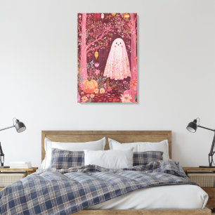 Whimsical Rosa Ghost in Enchanted Blommigt Forest Canvastryck