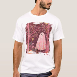 Whimsical Rosa Ghost in Enchanted Blommigt Forest T Shirt