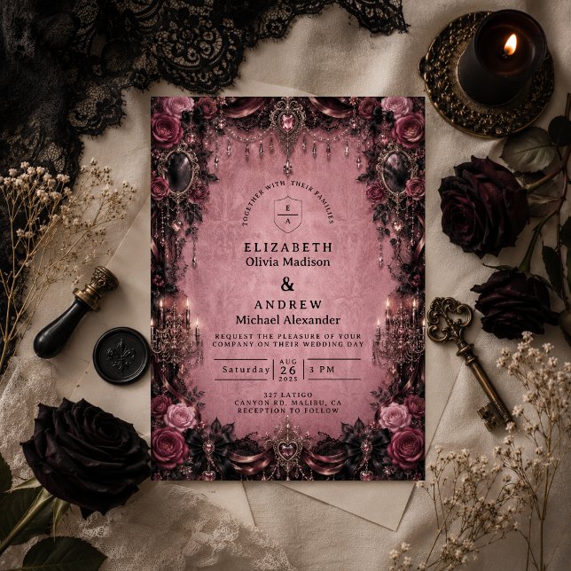 Whimsical Rosa Gothisk Bröllop Inbjudningar (Skapare uppladdad)