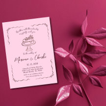 Whimsical Rosa Handritad Illustrerad Bröllop