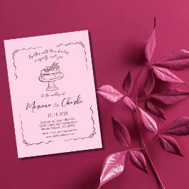 Whimsical Rosa Handritad Illustrerad Bröllop Inbjudningar