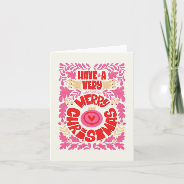 Whimsical Rosa Helgdag Card Kort (Framsida)