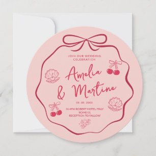 whimsical rosa rodnad doodle Bow Bröllopsinbjudan Tack Kort