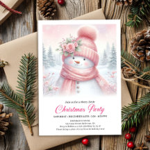 Whimsical Rosa Snömannen Digital Julinbjudan