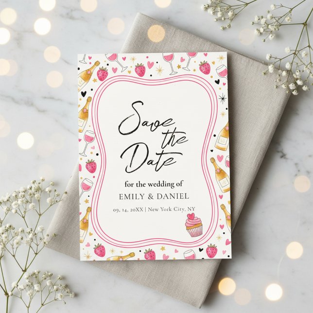 Whimsical Rosa Spara Datum Bröllopsdesign Inbjudningar (Skapare uppladdad)