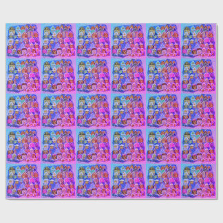 Whimsical Rosa Violett Vinterby Folkkonst Presentpapper