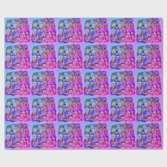 Whimsical Rosa Violett Vinterby Folkkonst  Presentpapper (Platt)