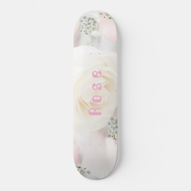Whimsical Rose and White Floral Mini Skateboard Bräda 18,5 Cm (Framsida)