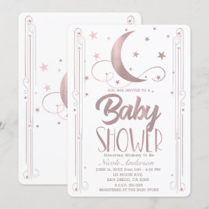 Whimsical Rose Gold Rosa Måne Stjärnor Baby Shower Inbjudningar