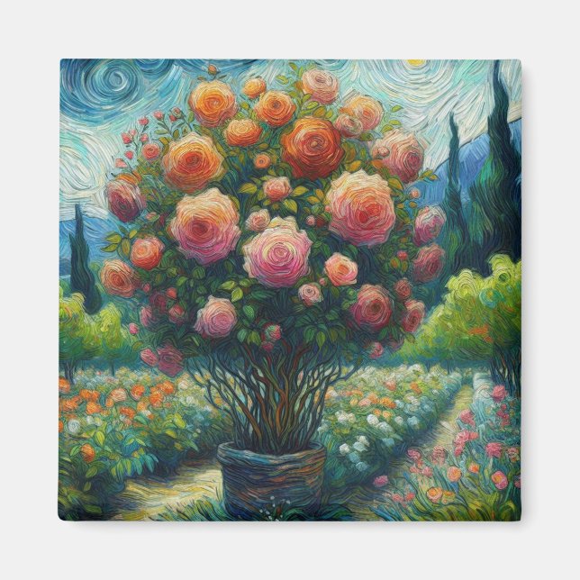 Whimsical Rose Topiary Impressionistic Painting Magnet (Framsidan)