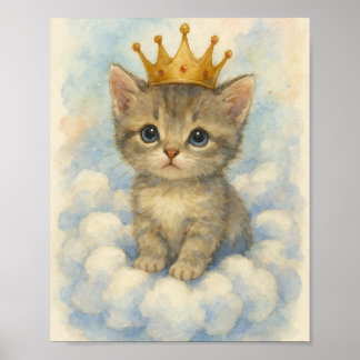 Whimsical Royal Kittens Med Krona På Moln Poster
