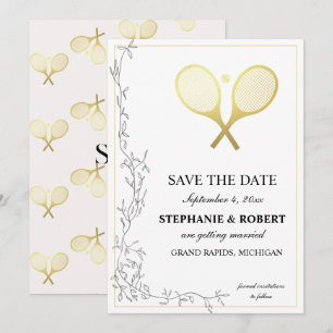 Whimsical Rustic Golden Tennis Thned Spara Datumet